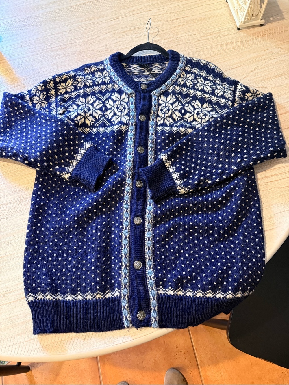 Dale of Norway Navy & White Nordic Wool Cardigan size xl